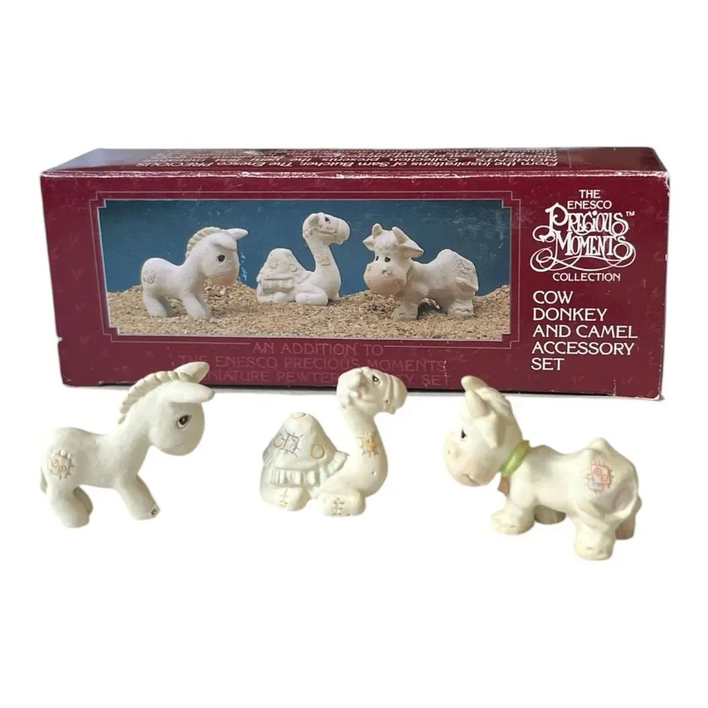 Vintage Enesco Precious Moments Nativity Pewter Camel Cow Donkey 1982 1.25x1.25